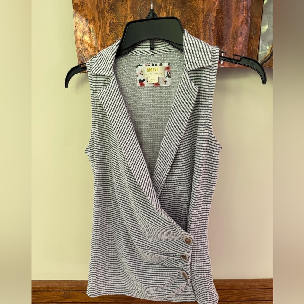 Maeve sleeveless striped collared top/ vest